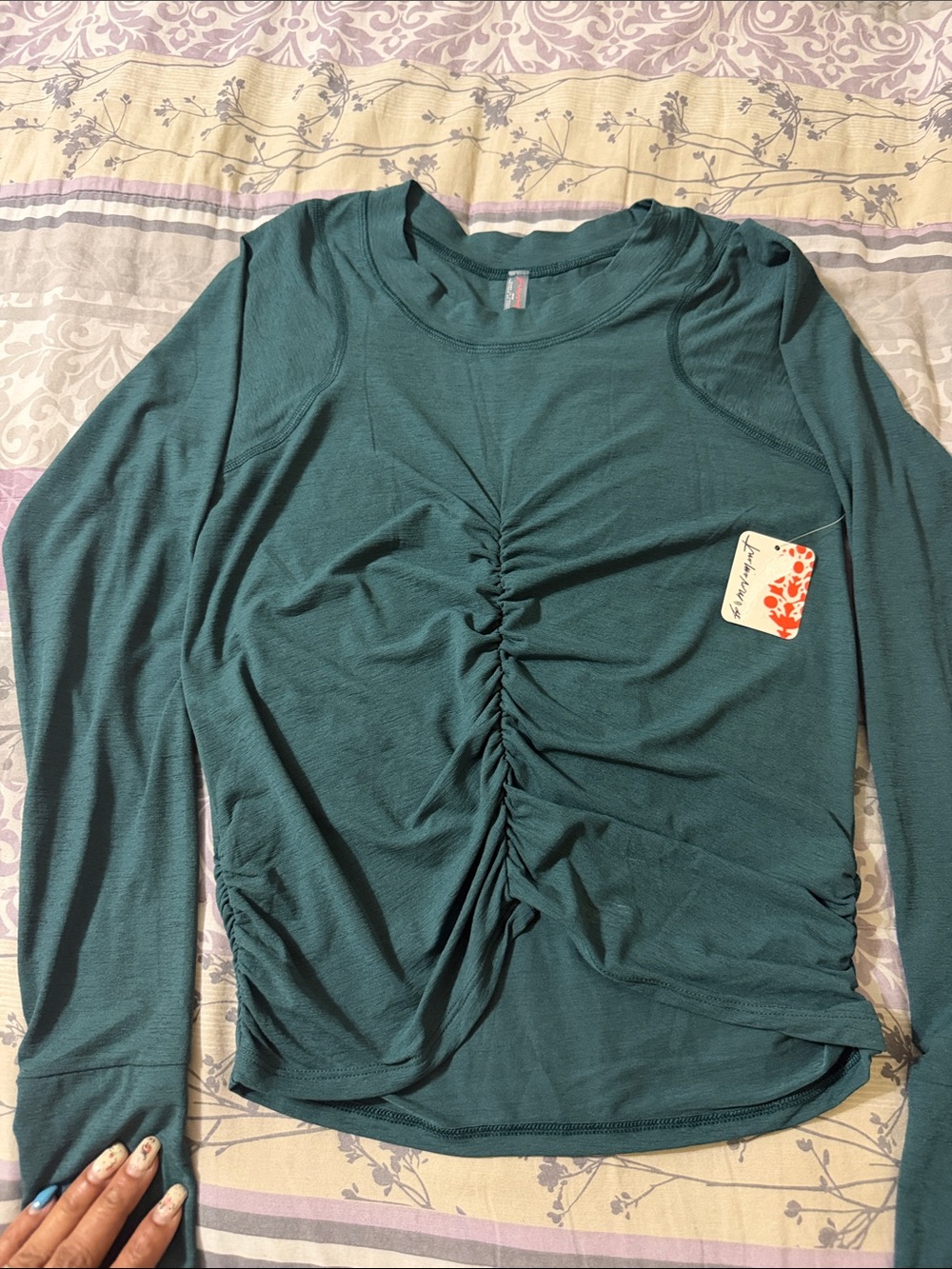 For the People Women's Teal Ruched Long-Sleeve Top